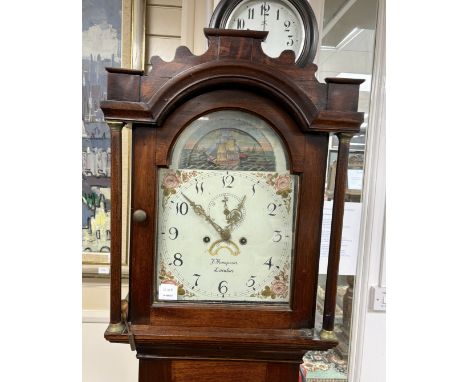 An early 19th century mahogany eight day longcase clock, marked Thompson of London, height 214cm It has weights, pendulum and
