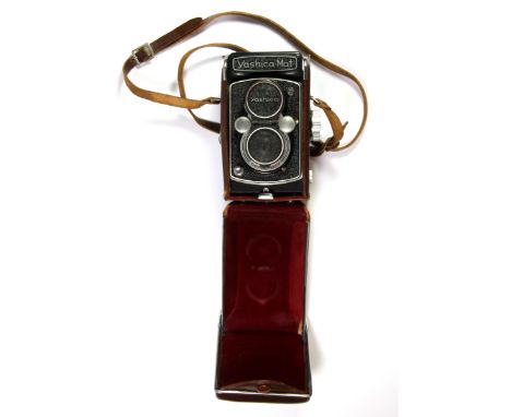 A Yashica-Mat twin lens reflex camera.