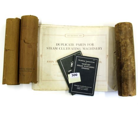 Two working instruction manuals for Fowler Steam Ploughing Machines and a Fowler & Co parts manual.