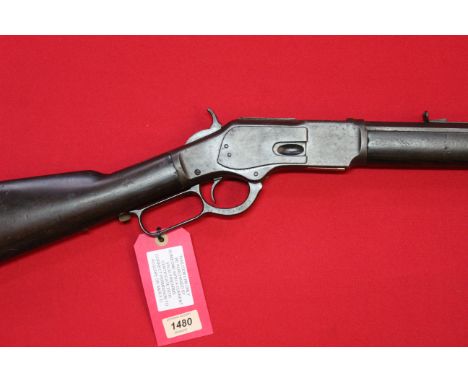 A Winchester model 73 lever action 3rd model rifle .32 W.C.F. cal, S/No.497974B c1895, 24" octagonal barrel with all correct 