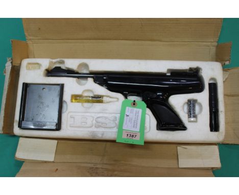 A B.S.A. Scorpion break barrel .22 cal air pistol with original accessories in box (box is as found), as a post 1939 air weap