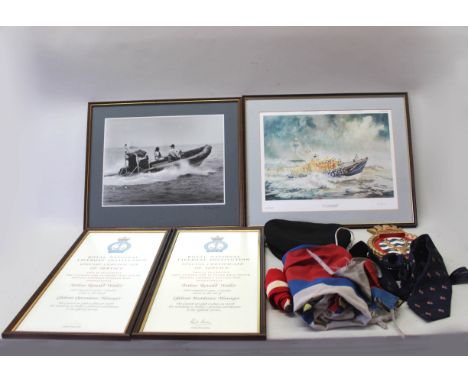 A mixed lot of RNLI interest including limited edition print, flag etc
