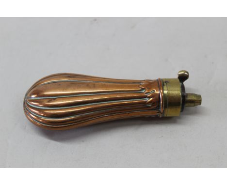 A very fine copper pistol powder flask (spring working well)