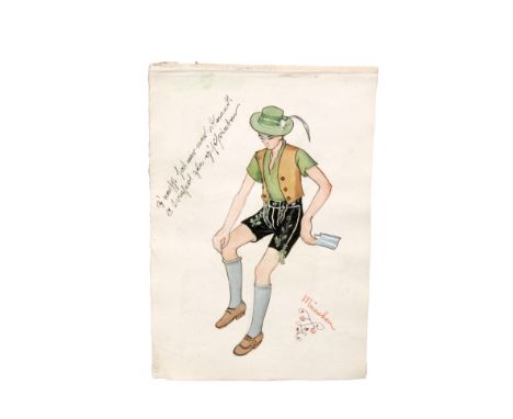 Albert Wainwright (1898-1943) - Munchen, portrait of a youth in traditional costume, ink and wash drawing, unframed, 26cm x 1
