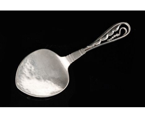 Georg Jensen - A Danish Sterling silver cake server, design number 42, Pea Pod, the flattened server with sinuous loop termin