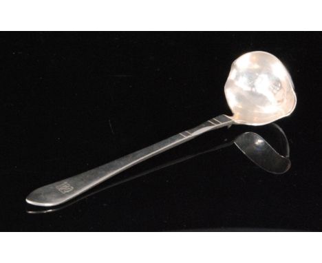 Georg Jensen - A Danish Sterling silver cream ladle in the Continental or Antik pattern with ovoid hammered bowl and monogram