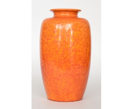 Pilkingtons Royal Lancastrian - A vase of barrel form with a flared collar neck, the whole decorated in an orange peel glaze 