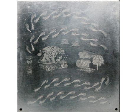 Eric Ravilious - Garden - A late 1930s chrome plated printing plate etched with the design for the gravy boat and stand with 
