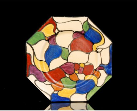Clarice Cliff - Stained Glass - An octagonal plate circa 1928/29 hand painted with abstract forms picked out in mixed enamel 