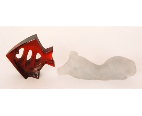 Professor Jan Cerný - Czechoslovakian Art Glass - A post war cast glass sculpture of an abstract stylised fish in deep ruby, 