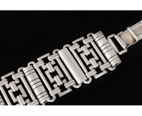 Hans Saugmann Bjerregaard - A 1920s to 1930s Danish silver panel link bracelet formed of five geometric links each designed a