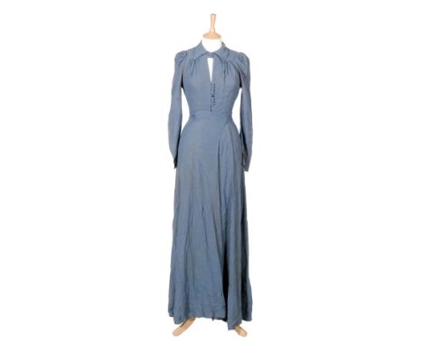 Ossie Clark - Radley - A 1970s grey moss crepe full length wrap dress with button fastening to the bust, approximate size 10
