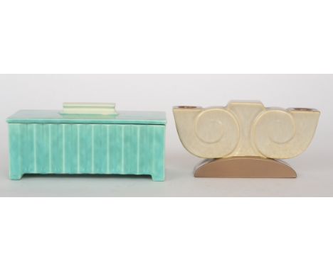Poole Pottery - A 1930s Art Deco Shagreen range rectangular box and cover, length 17.5cm together with a 1930s shape 976 twin