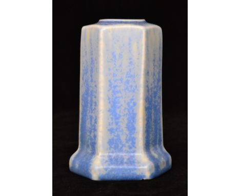 Ruskin Pottery - A small crystalline glazed hexagonal vase decorated in a pale blue glaze with darker flecks, incised Howson-