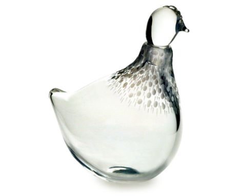 Vicke Lindstrand - Kosta - A 1950s clear crystal glass licquer decanter titled 'Hen flask' modelled as a stylised seated hen 