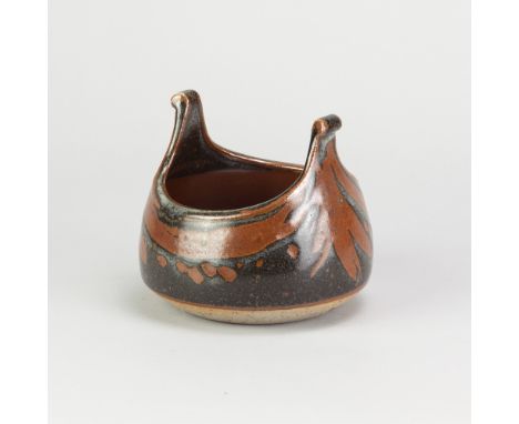 JOHN LEACH (1939-2021) for Muchelney Pottery; a stoneware basket with wax resist decoration, impressed JHL and pottery marks 
