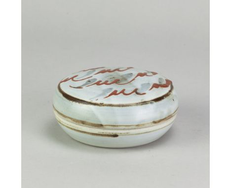 DAVID LEACH (1911-2005) for Lowerdown Pottery; a porcelain box and cover covered in celadon glaze with iron and copper red de