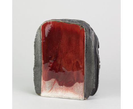 EDDIE CURTIS (born 1953); 'Nagano Mountain', a stoneware slab vessel partially covered in copper red glaze, impressed EC mark