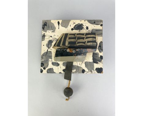JOHN MALTBY (1936-2020); 'Peter Grimes', a wooden swinging boat with clay pendulum, painted signature dated 1977 and label ve