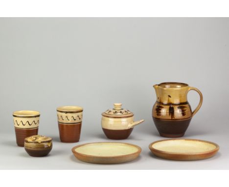 PATRICK GROOM (born 1932) for Winchcombe Pottery; a slipware jug with iron decoration, impressed PG and pottery marks, height