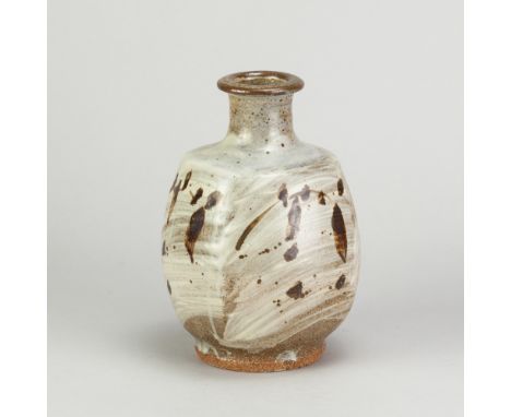 JIM MALONE (born 1946); a stoneware square bottle covered in brushed slip with iron decoration, impressed JM and A (for Ainst