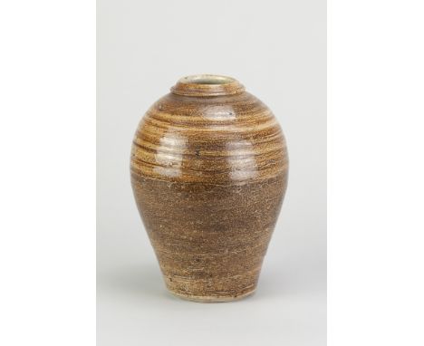 IAN STEELE (1937-2011) for Leach Pottery; a stoneware vase covered in iron and oatmeal glaze, impressed IS and pottery marks,