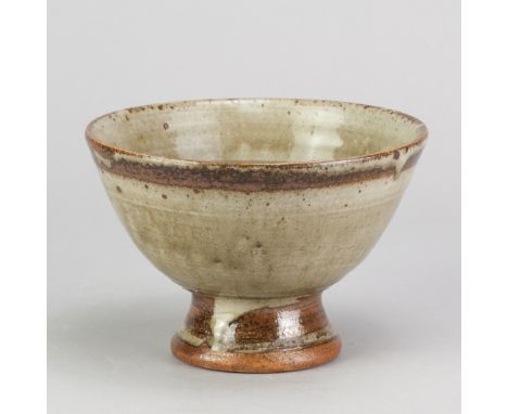 RICHARD BATTERHAM (1936-2021); a stoneware tazza covered in green ash and kaki glaze, diameter 15cm. (D)Additional Informatio