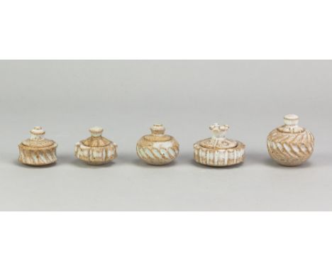 IAN GODFREY (1942-1992); a group of five miniature stoneware pots and covers, largest diameter 4.5cm (5). (D)Additional Infor