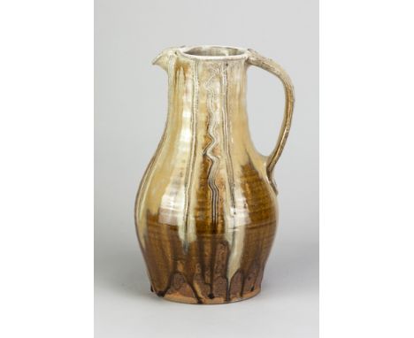 JIM MALONE (born 1946); a large stoneware baluster jug covered in nuka over green ash glaze with incised decoration, impresse