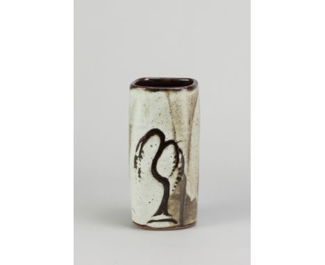 DAVID LEACH (1911-2005) for Lowerdown Pottery; a stoneware square vase covered in dolomite glaze with willow tree decoration,