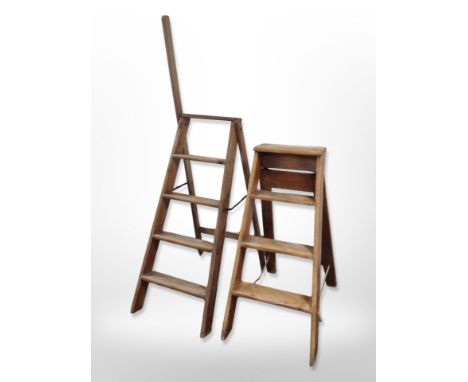 Two vintage pine step ladders 