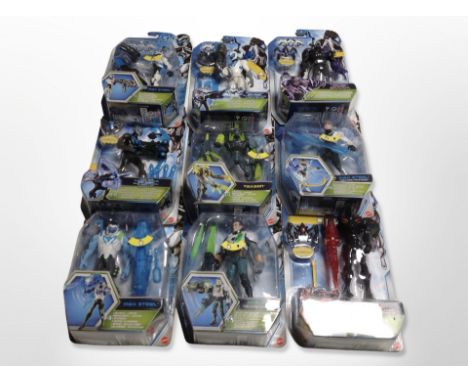 Nine Mattel Max Steel figures, boxed.