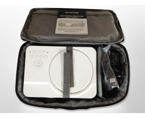 A multimedia projector in carry case, with lead.