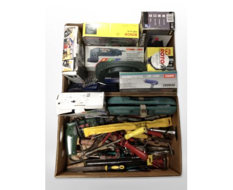 Several boxed power tools and a quantity of hand tools. (2 boxes)