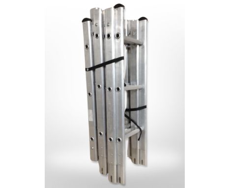 A folding aluminium extension ladder.