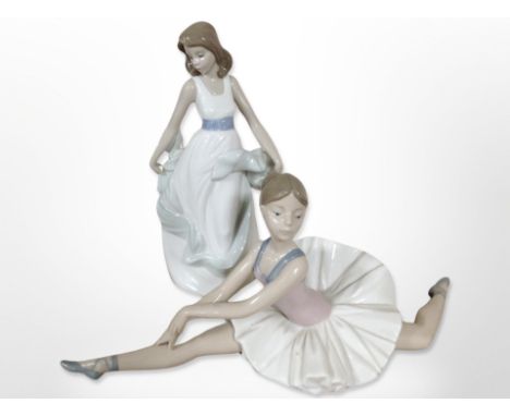 A Nao figure of a ballerina plus one other of a girl, height 27cm.