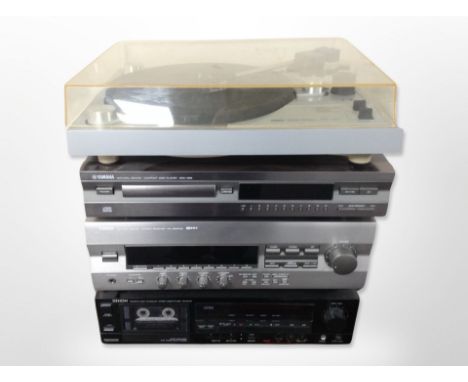 A Yamaha Natural Sound Stereo Turntable PF-30, a further Yamaha Compact Disk Player CDX-396, Stereo Receiver RX-396RDS, and a