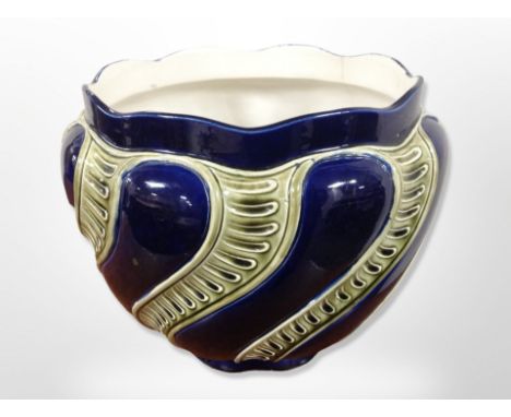 A blue-glazed ceramic jardiniere, height 24cm.