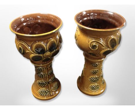 A pair of glazed ceramic jardinieres, height 45cm (as found).