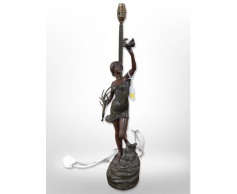 A spelter figural lamp base, height 59cm.