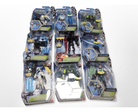 Nine Mattel Max Steel figures, boxed.