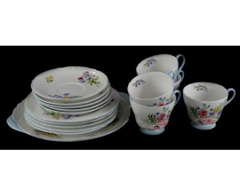 A Shelley Wild Flowers pattern part tea service, pattern number F3668, to include five cups, five saucers, five plates and a 