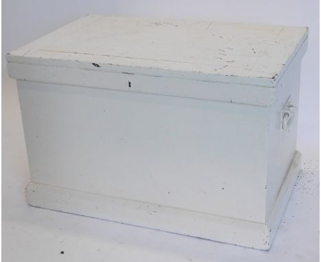 An early to mid 20thC pattern maker's tool chest, with later white painted exterior, the interior inlaid in mahogany, burr oa