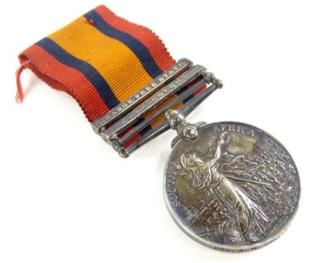 A Queen Victoria South Africa medal, awarded to Ord. AW Collins, Royal Army Medical Corp, with bars for Orange Free State and