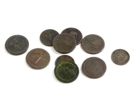 A quantity of mainly 18thC British bronze coinage, to include an example restruck with the name Swansea, etc.