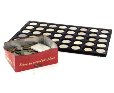 A large quantity of Crowns, British and foreign examples, some bronze and copper coinage to include a 1902 Jersey 8 Doubles e