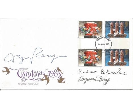 Grayson Perry, Peter Blake and Raymond Briggs multi-signed FDC celebrating Christmas 1983. This wonderful cover is postmarked