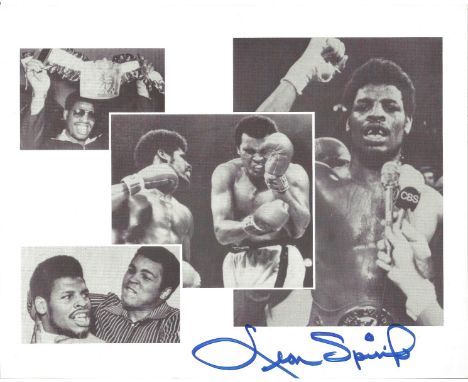 Leon Spinks signed 10x8 black and white promo photograph. This lovely collage features this American professional boxer who c