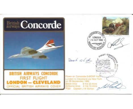 Rare Official British Airways' Concorde 1st Flight- London- Cleveland Flown Cover Signed by Three members of the Crew includi