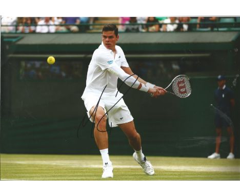 Tennis Milos Raonic signed 12x8 colour photo pictured in action at Wimbledon. Canadian professional tennis player. He reached
